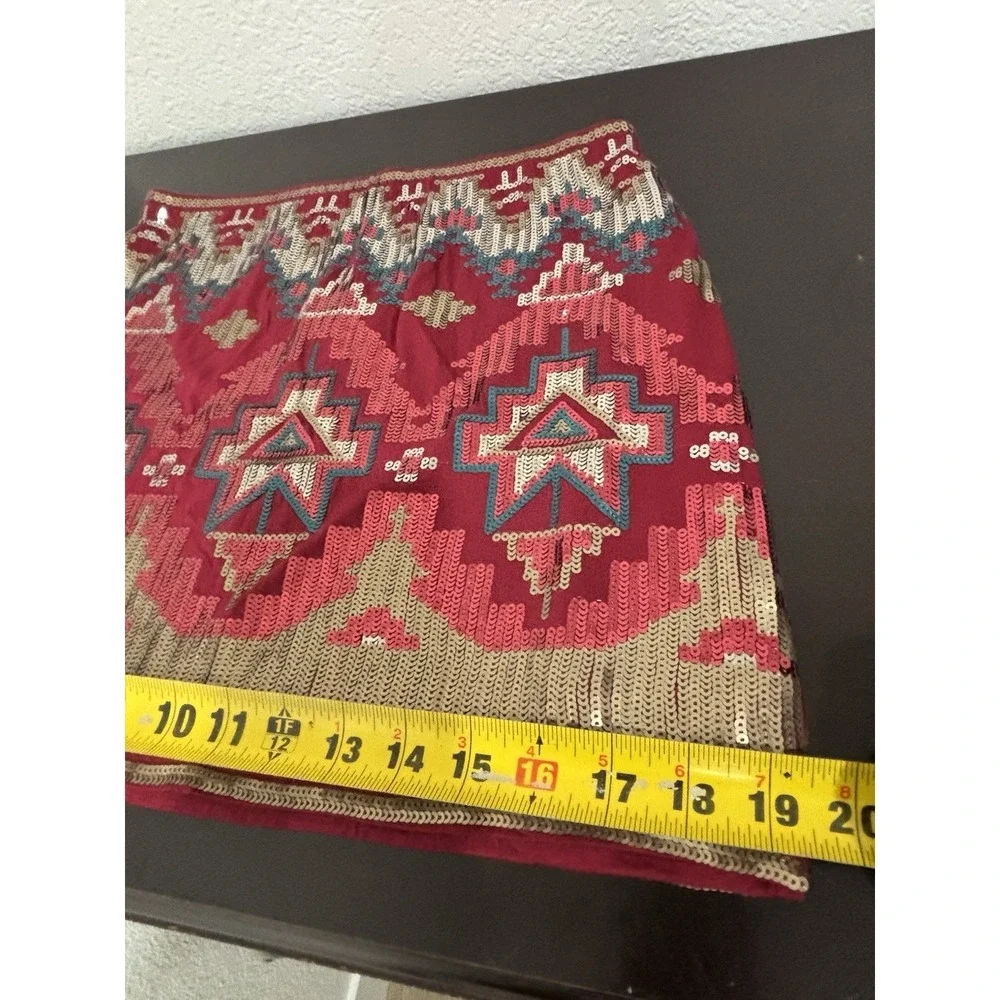 Sequin Aztec Skirt Size M ‎ Red Silver Gold And Blue NWT